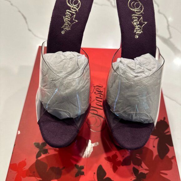 Pleaser Heels, Purple Chrome, clear upper, 8M, NWT, NEVER WORN, womens shoes - Picture 4 of 4